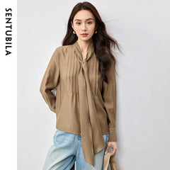 SENTUBILA Lyocell Lace-Up Blouse - Loose Fit Spring 2025 Office Shirt for Women