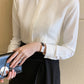 023 Chiffon Bow V-Neck Blouse - Long Sleeve Office Top