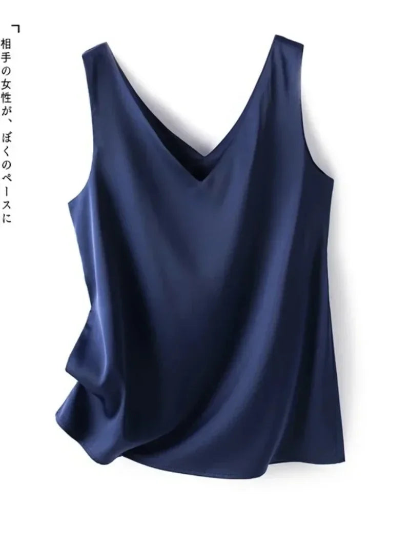 Satin Silk Lace Tank Top - V-Neck Sleeveless Camisole (S-3XL