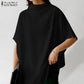ZANZEA Cotton Turtleneck Blouse - Short Sleeve, Oversized Fit