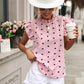 Chic Pink Chiffon Ruffle Blouse - Short Sleeve, Summer 2024