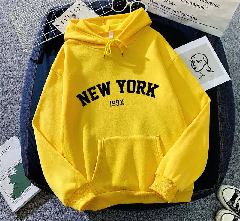 New York Letter Hoodie - Y2K Oversized Fleece Sweatshirt