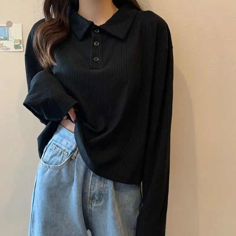 Youthful Knit Polo Crop Top - Short Sleeve