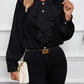 White Ruffled Lapel Blouse - Long Sleeve, Office Chic