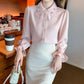 Elegant Chiffon Long Sleeve Blouse - White, Korean Office Style 2025