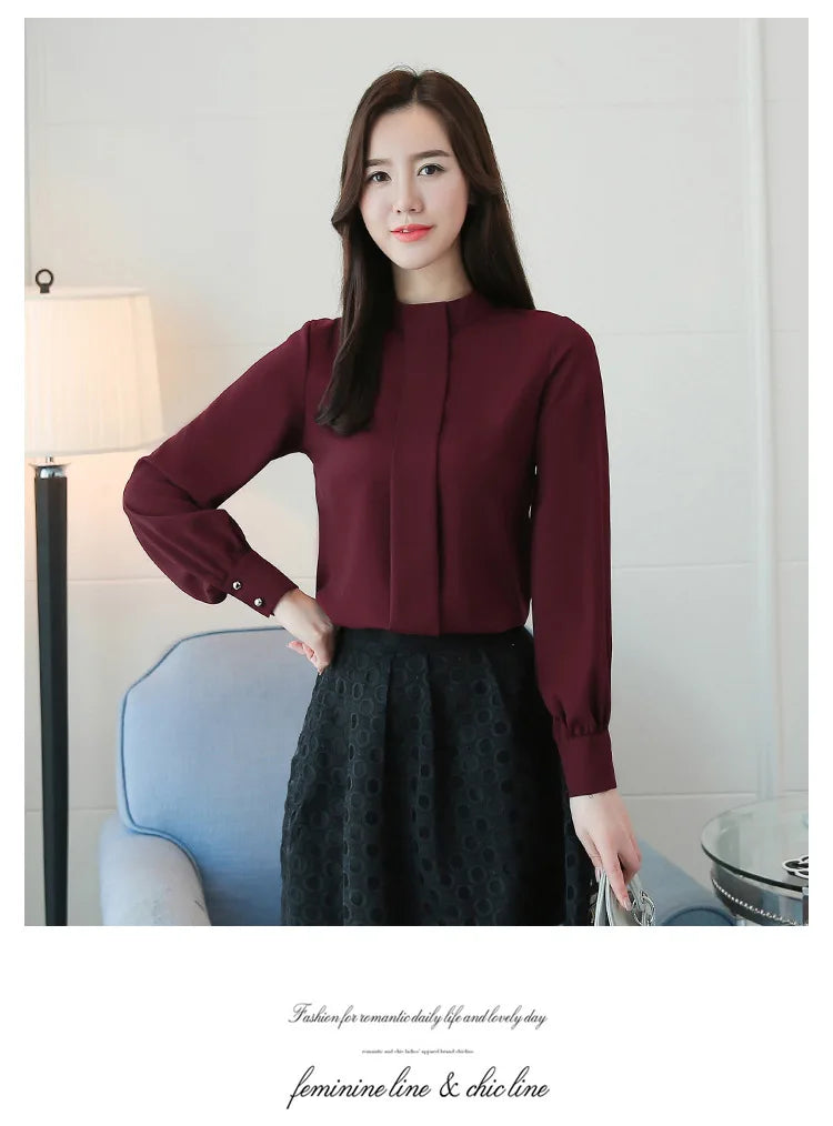 Chiffon Long Sleeve Blouse - Office Wear, Spring/Autumn 2024