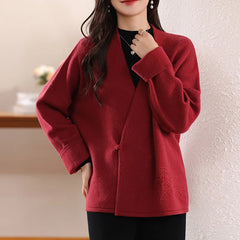100% Merino Wool Embroidered Cardigan - Floral V-Neck, Autumn/Winter 2024