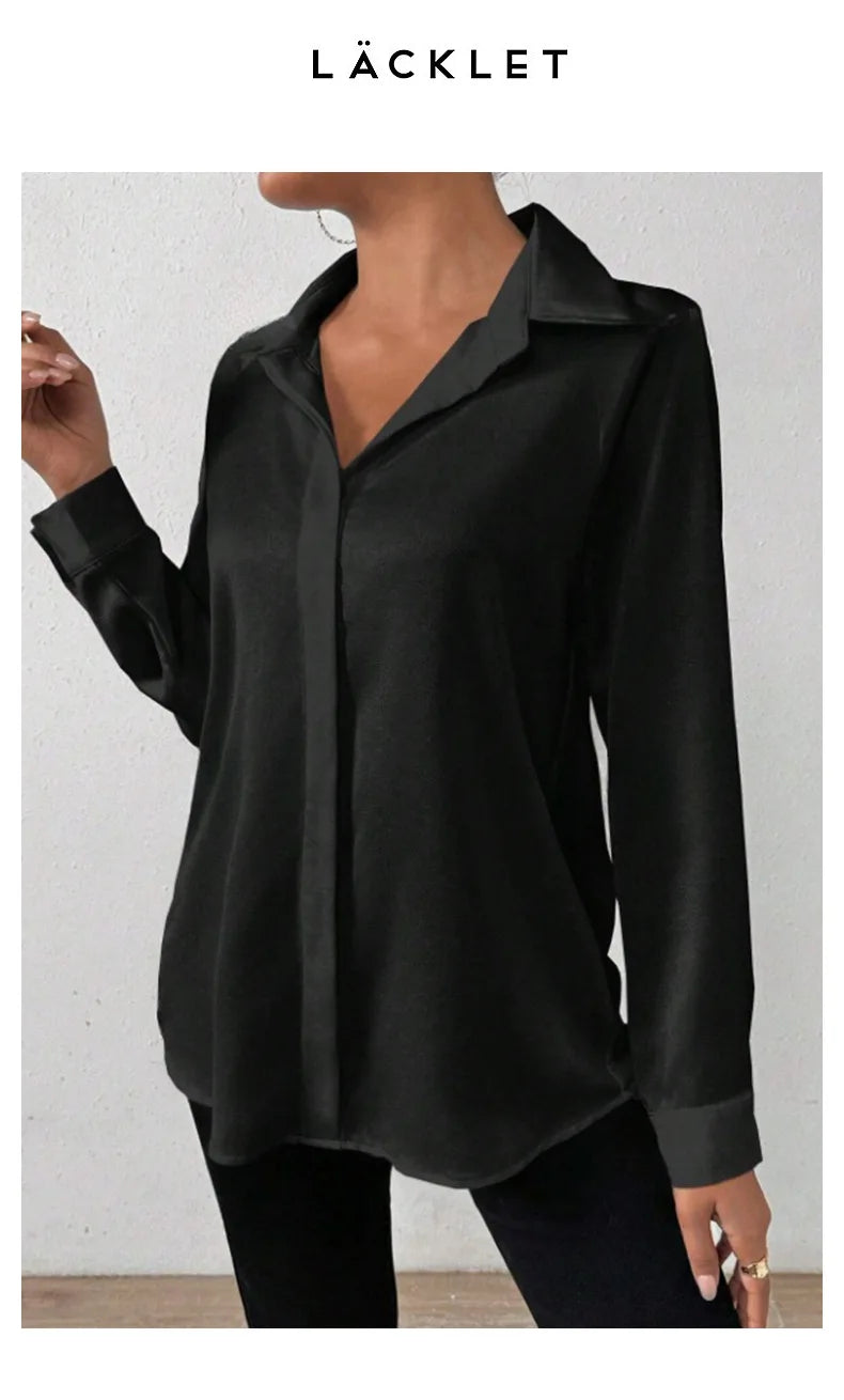 Elegant Long Sleeve Silk-Like Blouse - High-Quality Fashion