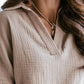 Lantern Sleeve Polo Pullover - Solid Color, Casual Autumn/Winter Top