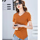 Chic V-Neck Pleated Cotton Tee - Irregular Hem