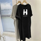 Letter Printed O-Neck Dress - Summer Casual Loose Short Sleeve Pullover Tunic for Women