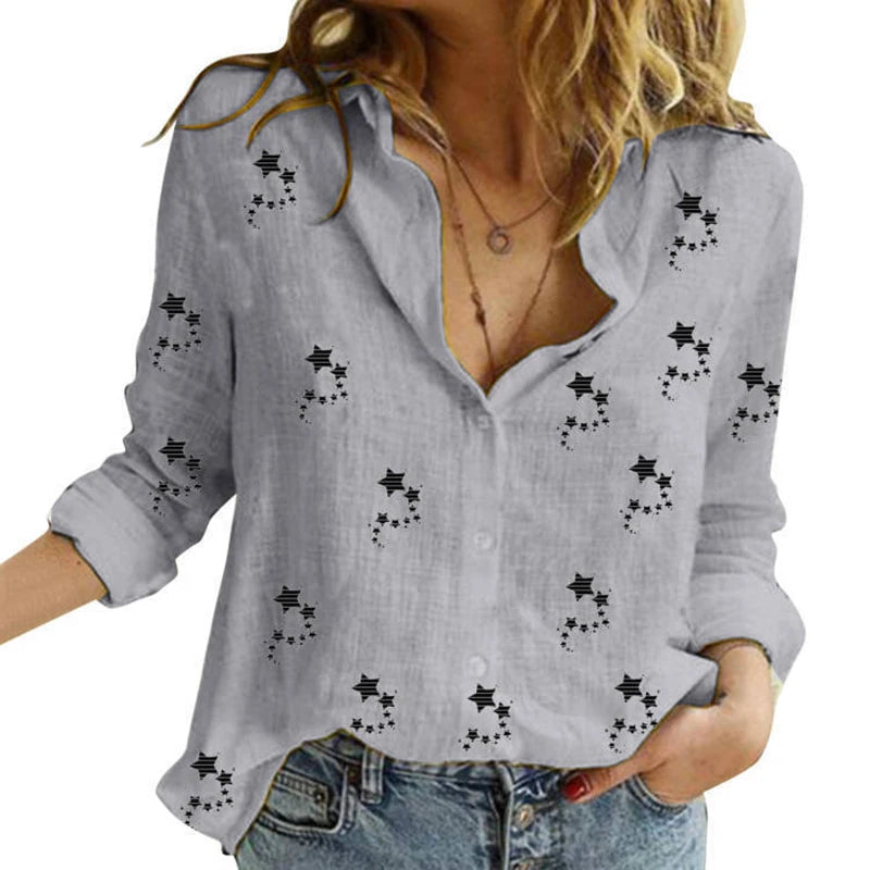 Cotton Linen Button-Down Shirt - Long Sleeve Casual Loose Tunic Blouse for Women, Spring & Summer