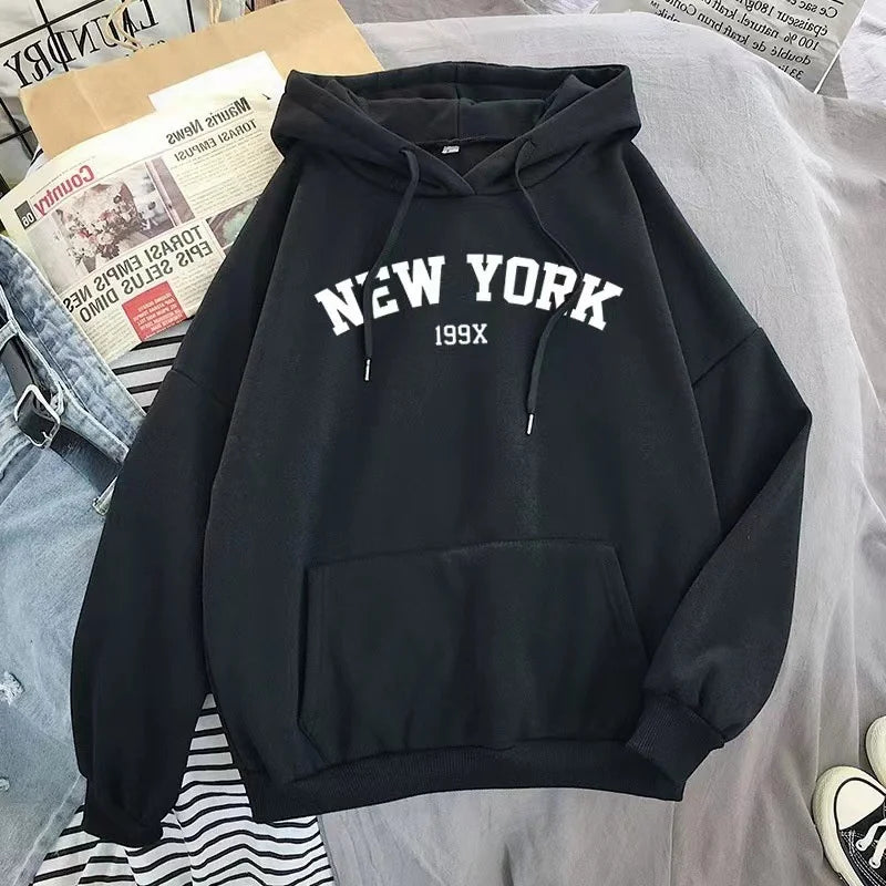 New York Letter Hoodie - Y2K Oversized Fleece Sweatshirt