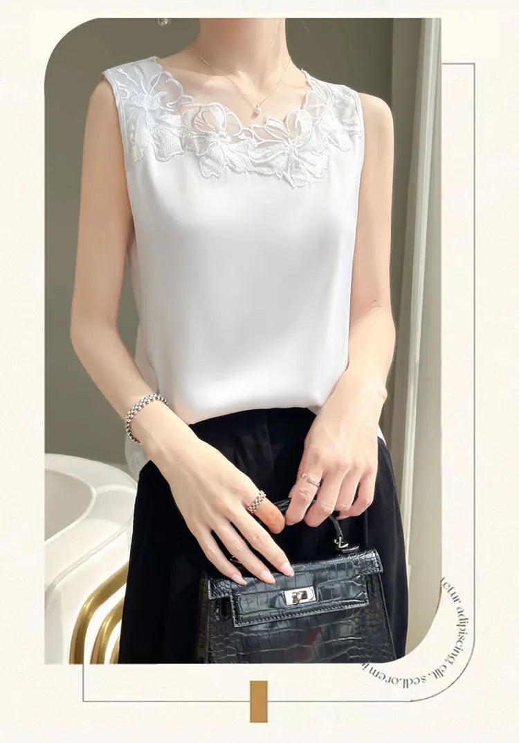 Elegant Silk Lace Camisole - Sleeveless Satin Top for Women