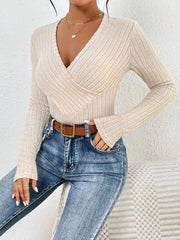 Ribbed V-Neck Bodysuit - Long Sleeve Skinny Fit Autumn/Winter 2023
