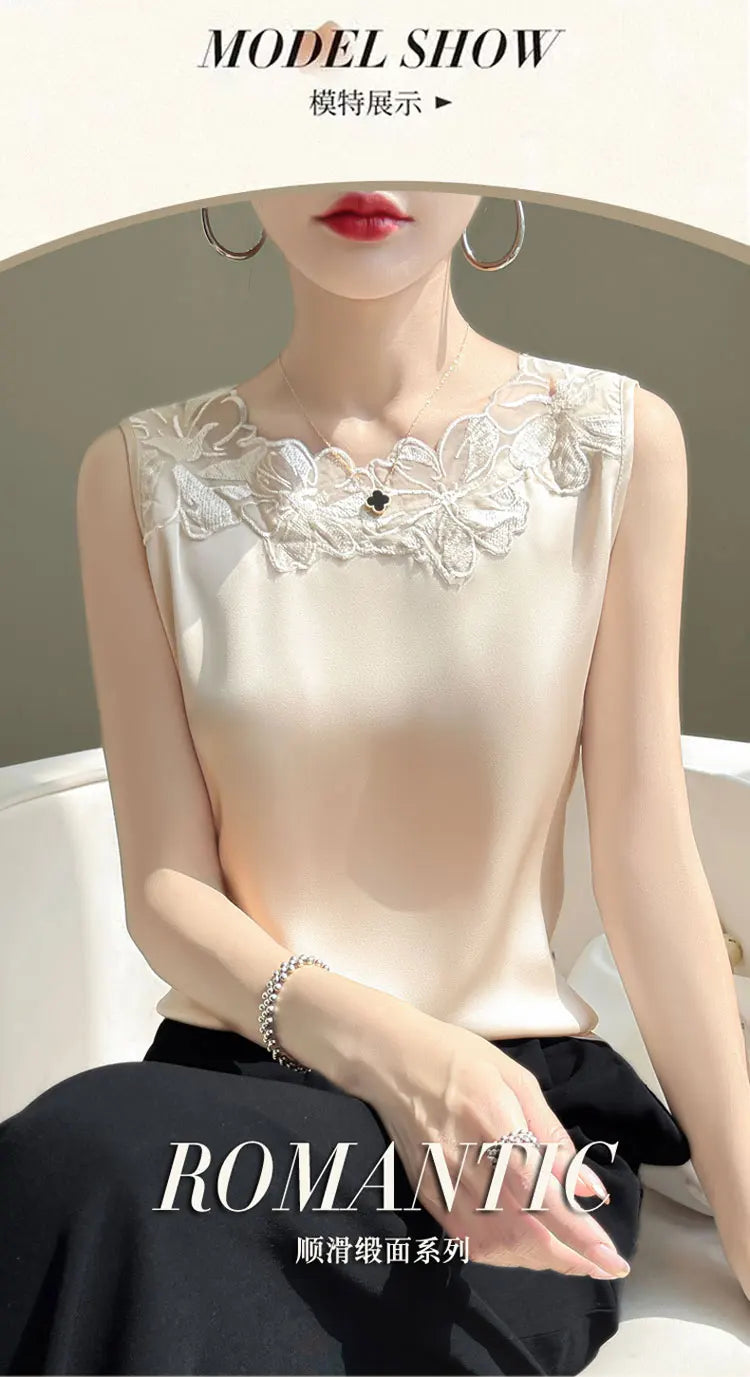Elegant Silk Lace Camisole - Sleeveless Satin Top for Women