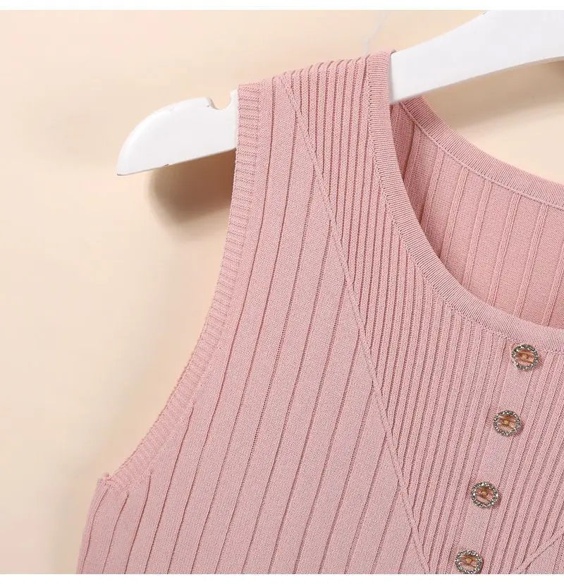 Elegant Knit V-Neck Tank Top - Sleeveless & Striped