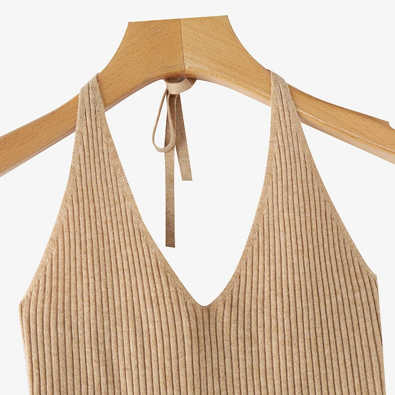 2024 ZANZEA V-Neck Halter Knit Tank - Off-Shoulder Vintage Style