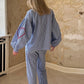 Plaid Heart Patchwork Blouse - V-Neck Lace-Up Long Sleeve