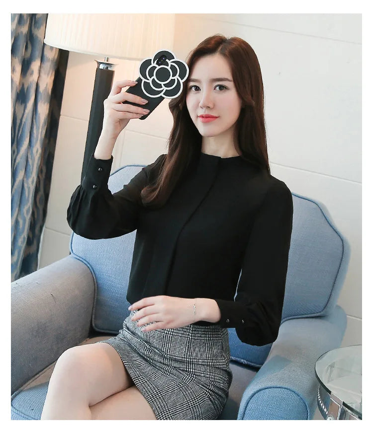 Chiffon Long Sleeve Blouse - Office Wear, Spring/Autumn 2024