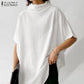 ZANZEA Cotton Turtleneck Blouse - Short Sleeve, Oversized Fit