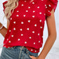 Chic Pink Chiffon Ruffle Blouse - Short Sleeve, Summer 2024