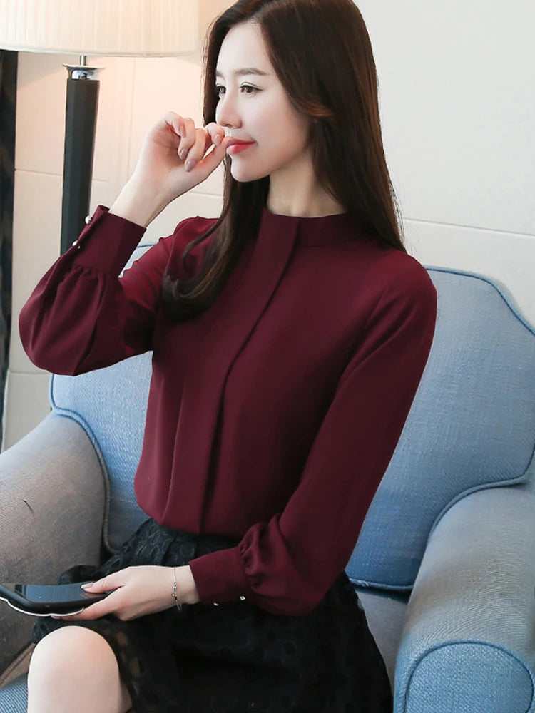 Chiffon Long Sleeve Blouse - Office Wear, Spring/Autumn 2024