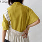 ZANZEA Cotton Turtleneck Blouse - Short Sleeve, Oversized Fit