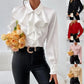 White Ruffled Lapel Blouse - Long Sleeve, Office Chic