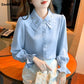 Elegant Chiffon Long Sleeve Blouse - White, Korean Office Style 2025