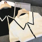 Black & White Patchwork Polo Shirt - Casual Knit Short Sleeve