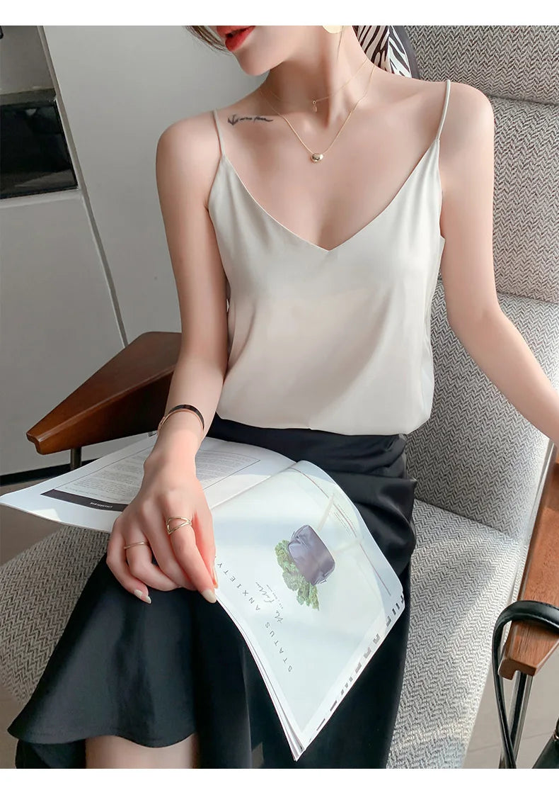 Real Silk V-Neck Camisole - Black & White, Spring/Summer 2023