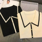 Black & White Patchwork Polo Shirt - Casual Knit Short Sleeve