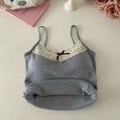 Lace Bow Corset Camisole - Sleeveless Slim Crop Top with Chest Pad for Summer Elegance