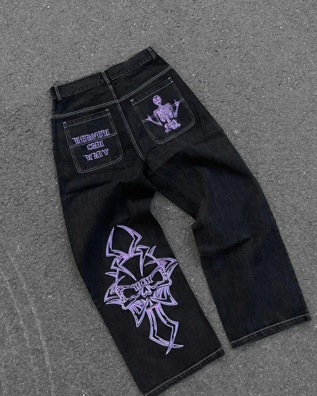 Y2K Striped Baggy Jeans - High-Waisted Gothic Hip-Hop Pants