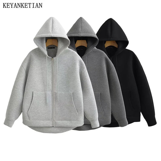 Oversized Zipper Hoodie - High Street Unisex Winter Sweatshirt