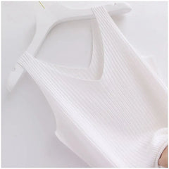Knitted Sleeveless V-Neck Tank Top - Slim Fit, Khaki