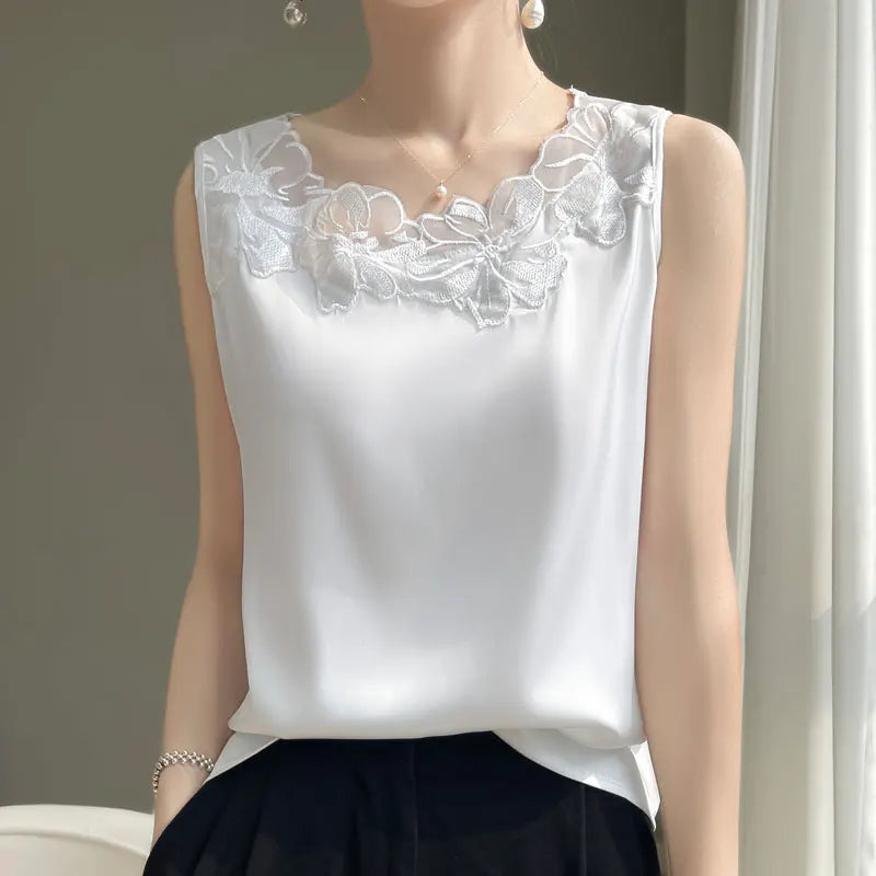 Elegant Silk Lace Camisole - Sleeveless Satin Top for Women