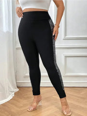Plus-Size Elegant Stretch Leggings – Sequin Side Slim Fit Pants