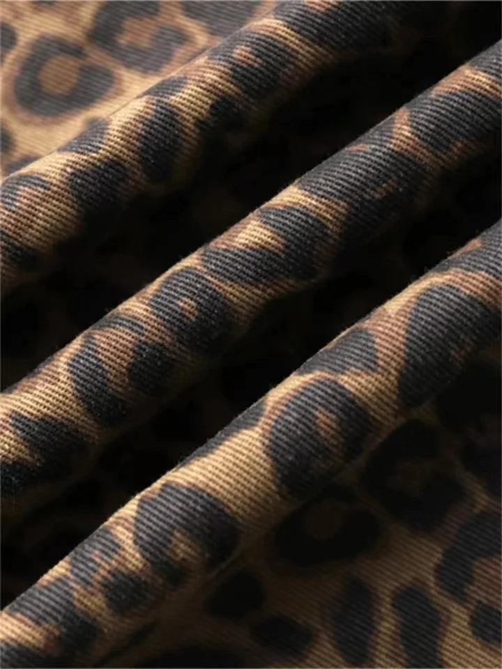 Leopard Print Wide-Leg Jeans - Oversized Vintage Streetwear Denim