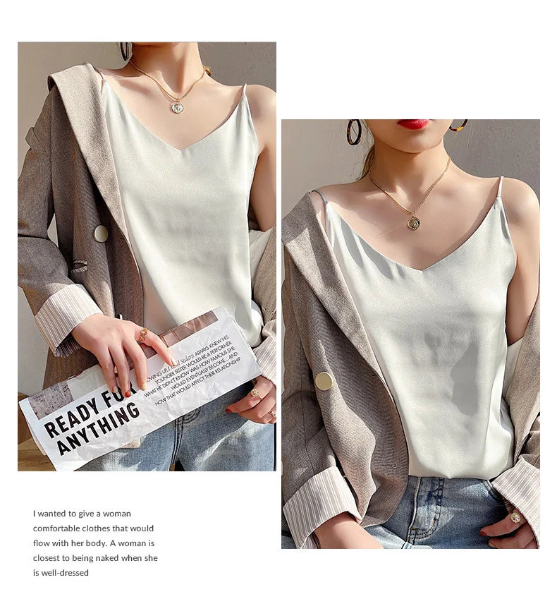 Real Silk V-Neck Camisole - Black & White, Spring/Summer 2023