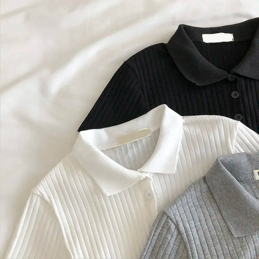 Youthful Knit Polo Crop Top - Short Sleeve