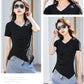 Chic V-Neck Pleated Cotton Tee - Irregular Hem