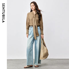 SENTUBILA Lyocell Lace-Up Blouse - Loose Fit Spring 2025 Office Shirt for Women