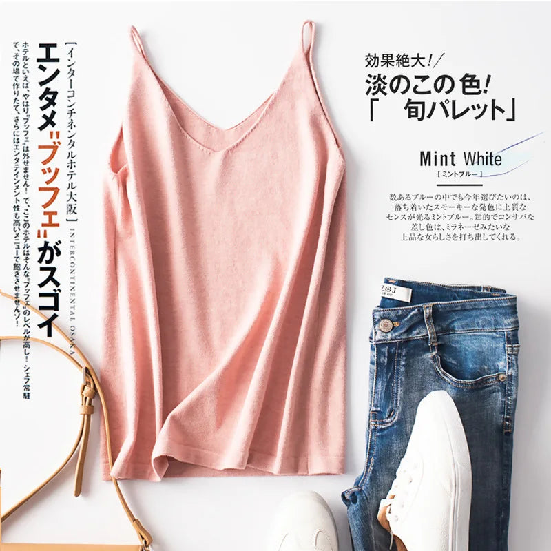 Cashmere Wool Camisole - V-Neck Knitted Base Vest (2023)