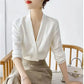 Silk Satin V-Neck Tunic - Long Sleeve, Office Chic