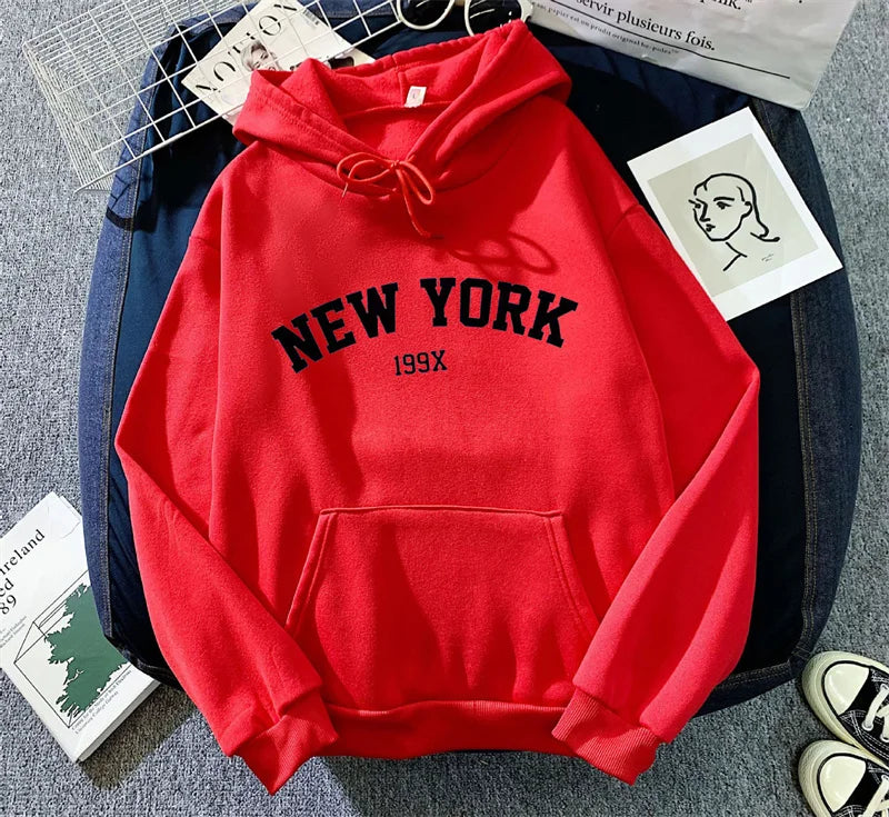 New York Letter Hoodie - Y2K Oversized Fleece Sweatshirt