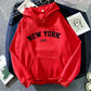 New York Letter Hoodie - Y2K Oversized Fleece Sweatshirt