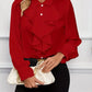 White Ruffled Lapel Blouse - Long Sleeve, Office Chic