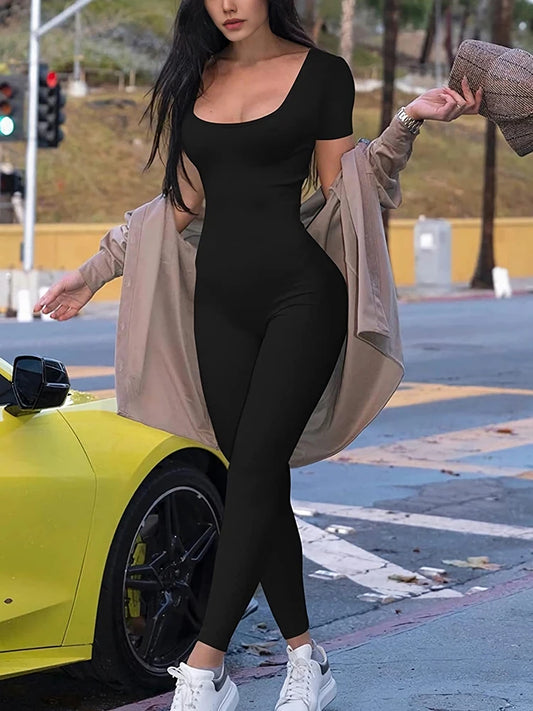 Short Sleeve Bodycon Romper – Skinny Fit Casual Sports Jumpsuit